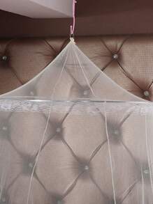 1 pieza Elegante mosquitera redonda y abovedada - Estilo de princesa, blanco con detalles dorados, adecuado para camas individuales hasta de adultos, ideal para la decoración del dormitorio y la habitación de invitados