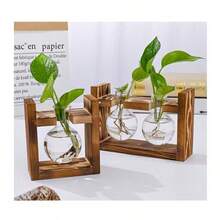 1pc Hydroponic Plant Glass Bulb Vase With Wooden Stand, Indoor Hydroponic Plant Breeding Station, Suitable For Home, Office, Garden Decor, Gift For Plant Lovers, Vase, Centerpiece, Tabletop Decor