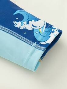 Balabala Young Boy Letter Print Splice Rashguard & Swim Trunks Set