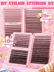 640片D型卷翘单根假睫毛，10-16mm混合长度，高浓密10D/20D混合分段假睫毛册，D型卷翘浓密纤长睫毛，适合日常佩戴，易于使用，睫毛簇，单根假睫毛，假睫毛 - D - 查看 8