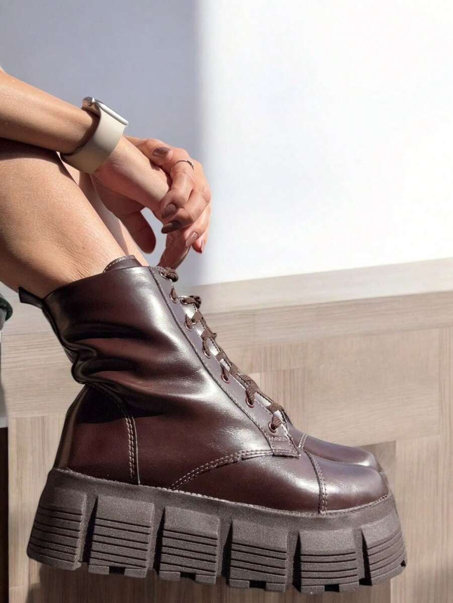 CHUNKY Platform Tractor Boot - Comfort And Style - Rỉ Nâu - Xem 1