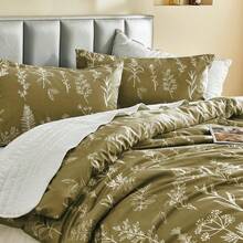 Duvet Cover King Size, Reversible Floral Lavender Duvet Cover Set With Zipper Closure, 3 Pieces Botanical Patterns Soft Microfiber Bedding Set (90"X104", 2 Pillow Cases 20"*36") - 01 - 橄欖綠葉(無被子) - 查看 8