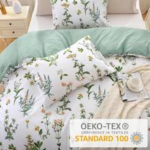 Duvet Cover King Size, Reversible Floral Lavender Duvet Cover Set With Zipper Closure, 3 Pieces Botanical Patterns Soft Microfiber Bedding Set (90"X104", 2 Pillow Cases 20"*36") - 04 - Hoa Xanh (Không Có Người An Ủi) - Xem 2