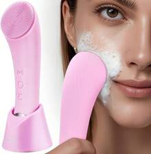 ALQD Cleansing, Rechargeable Silicone Face Scrubber With Heat Massage End, Vibrating Exfoliator Scrubber Deep Cleaning, Waterproof Face Women And Men (Pink) - 粉色 - 查看 1