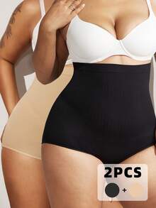2 件套加大码曲线高腰收腹塑身短裤，无缝腰部塑身裤，适合夏季