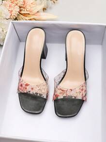 Women's French Style Thick Heeled Open Toe Square Toe Roman Sandals, Fashionable Outdoor Wear Non-Slip Rubber Sole, Delicate High Heels, Unique Design Elevated Feeling