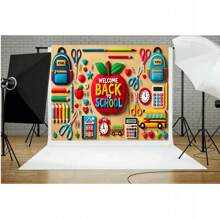 1 Pc Welcome Back To School Vinyl Banner Bright Red Apples Pencil Scissors And School Bus Design Pattern For Classroom Library Campus Event Photography Background Decoration Banner Vinyl Birthday Decorations Tapestry Room Decor Flag Party Decorations School Decor School Surprise Dormitory Decor