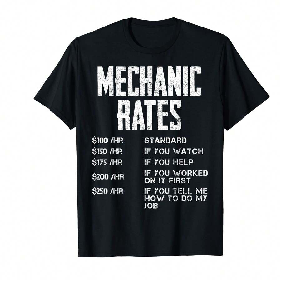 Men's Black Funny Auto Repair Mechanic Hourly Rate Cotton Soft Breathable Casual T-Shirt For Work Garage Shop Wear]MiM Father's Day Gifts - Black - View 1