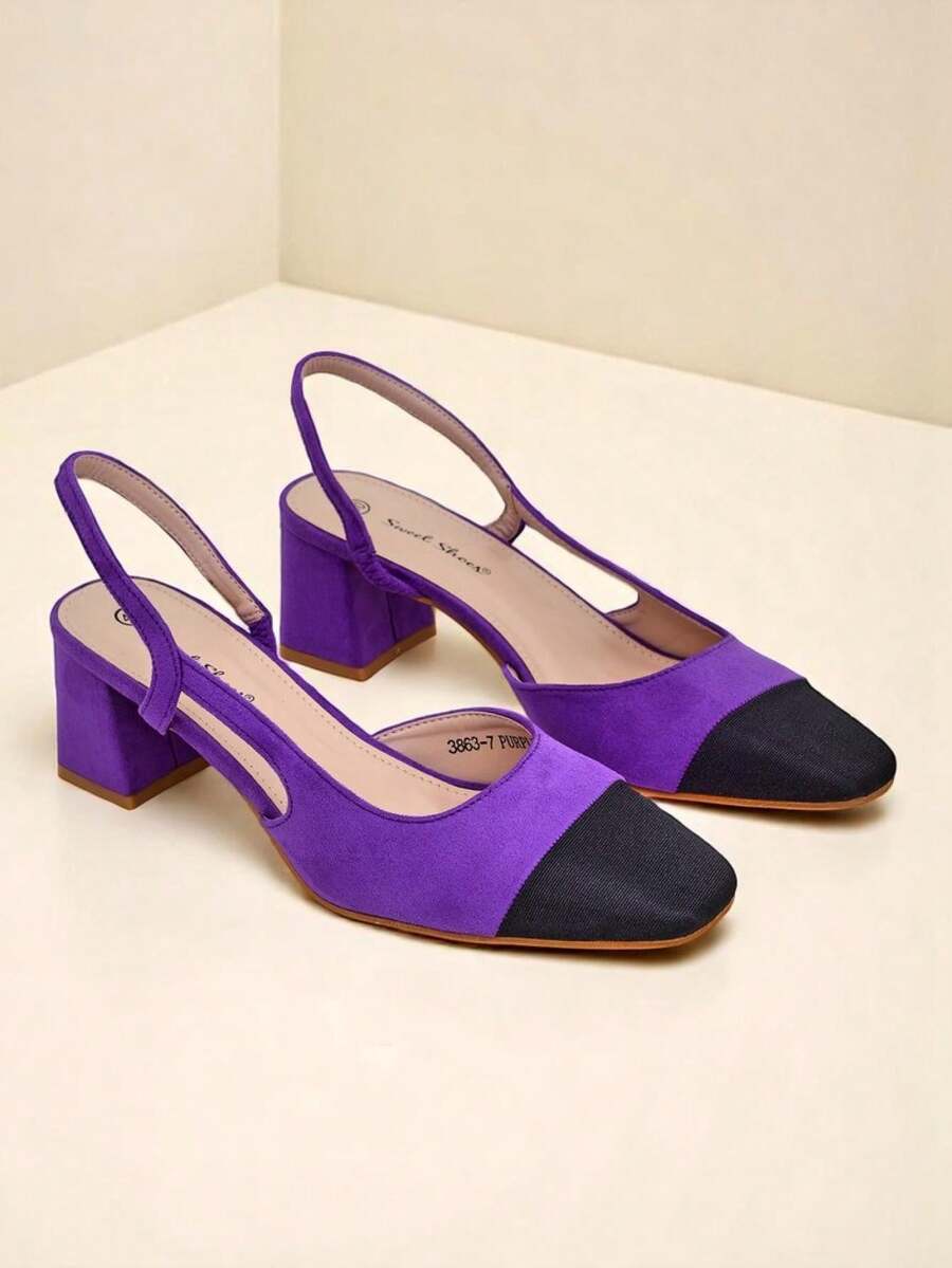 Tacones bajos para mujer con punta decorativa - Morado - Ver 1
