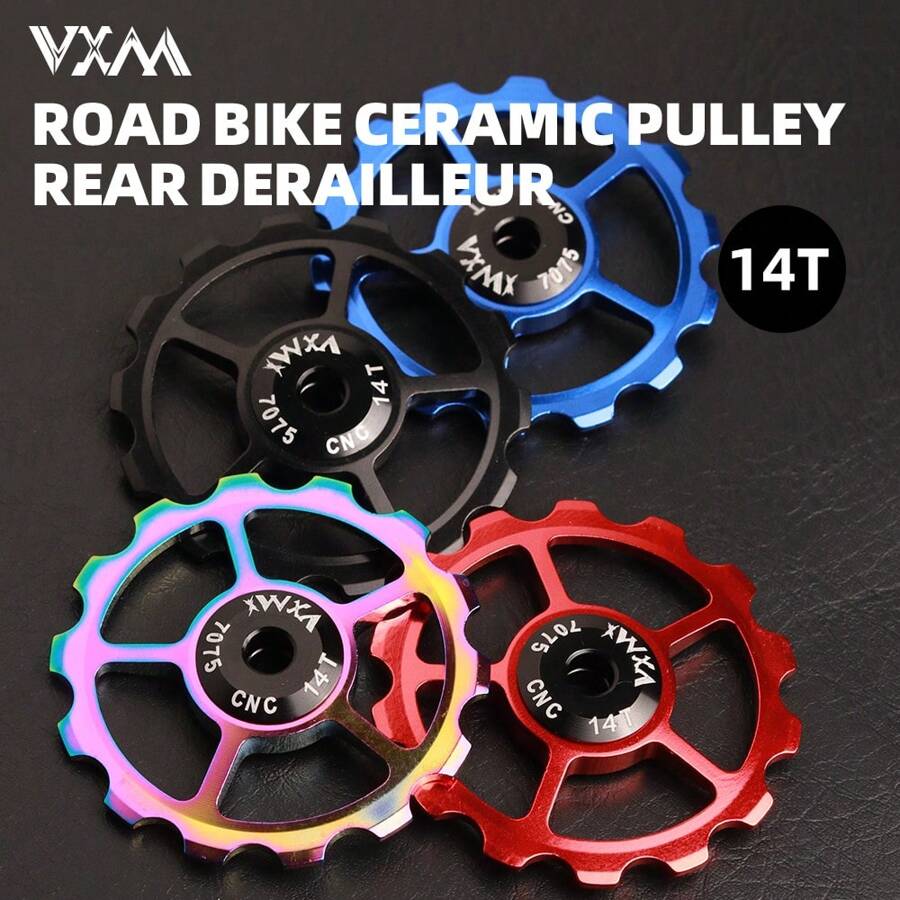 Polea de desviador metálica VXM de 14 dientes para bicicleta de montaña con rodamiento de cerámica, polea tensora