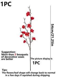 1/4/8pcs Artificial Flowers Red Plum Blossom 21.7'' Fake Wintersweet Long Stem Plastic Flowers Home Hotel Office Wedding Party Garden Decor