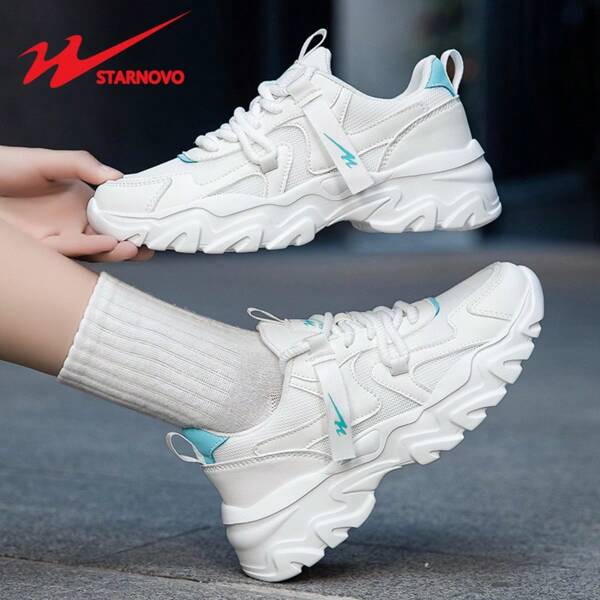 STARNOVO Women's Casual Sports Shoes, Thick Sole Anti-Slip Comfortable Thick-Bottom Sneakers, Fashionable Casual Soft Bottom Anti-Slip Breathable Mesh Outdoor Hiking Shoes, Suitable For Women Outdoor Sports
