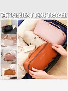 Bolsa cosmética impermeable de PU, bolsa cosmética portátil, bolsa de almacenamiento de cosméticos, bolsa de maquillaje de gran capacidad y doble capa, adecuada para cosméticos, productos de cuidado de la piel, almacenamiento de cosméticos y almacenamiento.