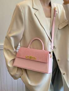 Women's Structured Box Handbag, Elegant Fashion Shoulder Bag, Pink - Pink - View 5