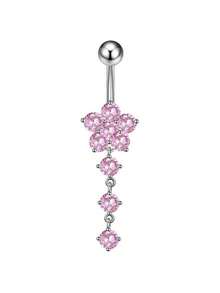 5 件银色和粉色心形、泪珠形、蝴蝶形 316L 不锈钢肚脐穿孔首饰套装，欧式风格，适合日常佩戴