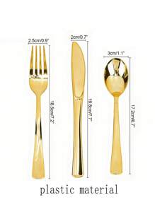 10/25/50/100 Pcs Gold Stainless Steel/Plastic Reusable Cutlery Set, Includes Cake/Salad Forks, Spoons, Knives, Dishwasher Safe Flatware For Home, Restaurant, Wedding, Outdoor, Birthday, Party, Holiday