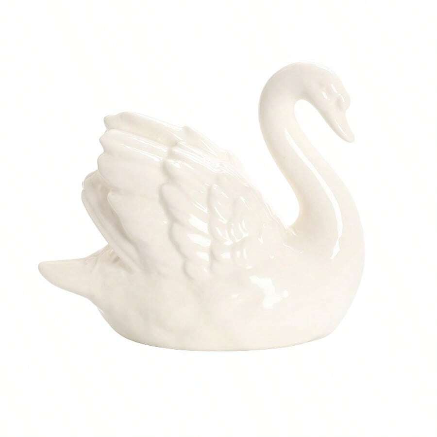 1pc Black & White Swan Ceramic Ornament, Creative Animal Decor For Living Room, Study - Multicolor - View 1