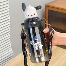 Sanrio 1 Stück Hello Kitty 316 rostfreier Stahl Isolier-Wasserflasche 600ml auslaufsicher mit Strohhalm & Riemen, süßer Buchstabendruck Reise-Trinkbecher für Frauen, Weihnachten Halloween Thanksgiving Geschenk, Urlaubsgeschenk | Charakter-Themen-Trinkflasche