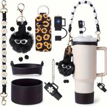 7 piezas de accesorios para la Copa : correa para asa de botella de agua, protector de silicona para taza, soporte para lápiz labial, dijes de llavero y dijes para asa, accesorios de tapa para funda de pajita, compatible con Cup de 40oz/30oz, artículos escolares