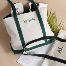 Custom Canvas Tote Bags, Personalized Bridesmaid Gift, Monogrammed Embroidery Tote, Large Capacity Travel Organizer, Custom Text Gift For Her - Multicolor - View 3