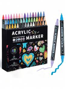 48pcs/36pcs/24pcs/12pcs Color Double Tip Acrylic Marker Pens,Waterproof Drawing Pens,Markers,5mm-1mm,Can Be Written On Stone,Glass,Wood,Canvas,Metal,A Variety Of Objects,Painting,Coloring,Marking,48 Colors Can Be Selected,Very Bright Colors And Festival Painting Project Creation Back To School