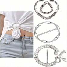 3 Piece Set: Elegant & Simple Shirt Waist Buckle, Multipurpose T-Shirt Hem Clips, High-Quality Scarf Rings, For Fashion Accessories