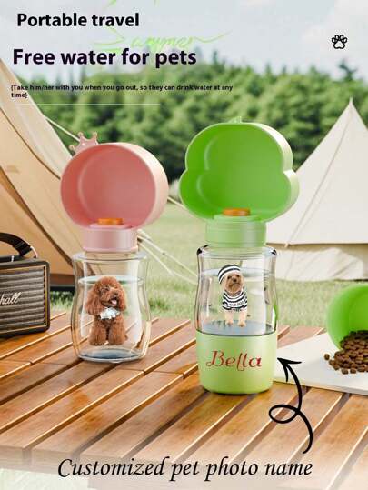 Botella de agua personalizada para perros, con foto y nombre personalizados, comedero portátil para mascotas a prueba de fugas, adecuado para caminatas, senderismo y viajes al aire libre, capacidad de 20 onzas para perros y gatos pequeños a grandes