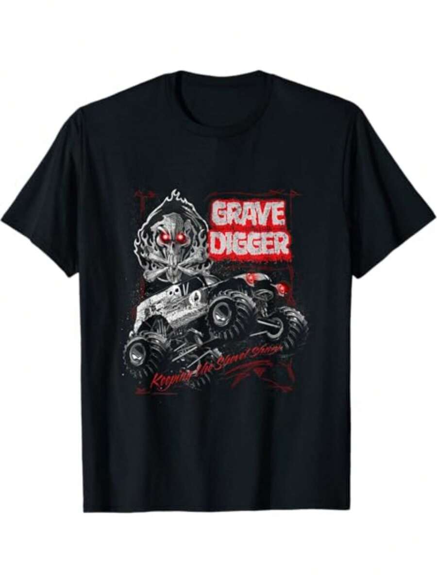 Men's Casual Round Neck Short Sleeve T Shirt Monster Truck Design 1pcs 220g Heavy 100% Cotton T Shirt Monster Jam Graphic Tee Cool Summer - màu đen - Xem 1