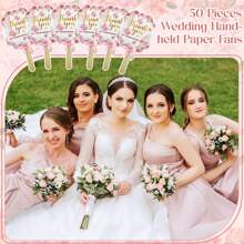 10/20 piezas Artículos de fiesta de bodas, Suministros decorativos, Abanicos para ceremonia de graduación y celebración, Gracias por celebrar con nosotros, Abanicos plegables de mano, Regalos de boda bohemios para la novia y damas de honor, Baile, Abanicos de boda con elegante patrón floral de rosa con mango de madera y cintas, Para uso de los invitados, Accesorios de decoración