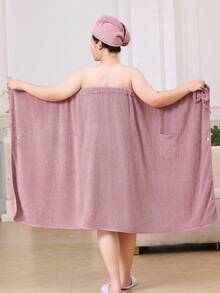 2pcs Set Include 1pc Bath Robe And 1pc Bath Cap, For Women Plus Size Suitable For 80-90KG, Home Wear Bathroom Decor Summer - Lilac Purple - View 2