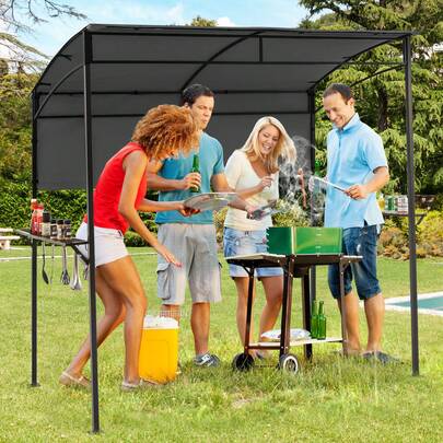  GOFLAME 7.8 FT X 4.4 FT Grill Gazebo, Outdoor Patio BBQ Canopy With Shelves, Hooks, Bottle Openers, Extra Shadow, Soft Top Barbecue Picnic Tent Shelter Sun-Protective