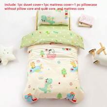 3 pièces Ensemble de literie, Housse de couette imprimée animaux de bande dessinée, Convient pour la sieste en crèche/maternelle, Retour à l'école, Chambre d'enfant, Rose/Bleu/Vert, Applicable pour les garçons et les filles, Comprenant 1 housse de couette (47*59 pouces), 1 housse de matelas (23*53 pouces), 1 housse d'oreiller (11*19 pouces) (Sans rembourrage)