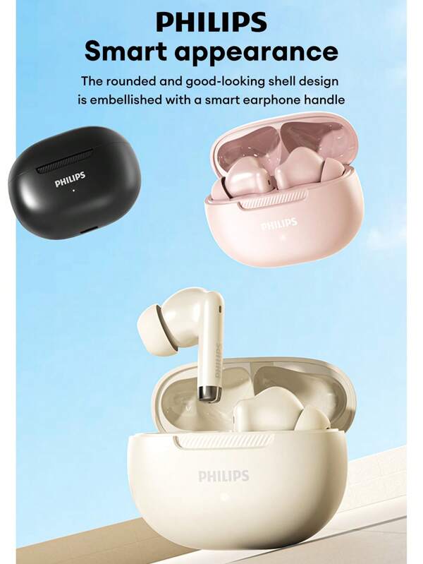 PHILIPS PHILIPS TAT2020 Minimalist Bluetooth Headphones, Semi In-Ear, Large Dynamic Driver, HIFI Sound Quality, 360° Surround Sound, Super Long Battery Life, AI Voice Call Noise Cancellation, High-Definition Microphone, Low Latency For Gaming & Sports, Wireless Headphones Compatible With Smartphones & Computers