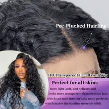 VIOLLY 200 密度巴西原生发 13x4 大面积蕾丝前部手工编织人发混合假发黑色卷发假发，带有天然婴儿头发深波浪前部湿发和波浪假发适合日常或节日场合佩戴 - 自然色&黑色系 - 查看 8