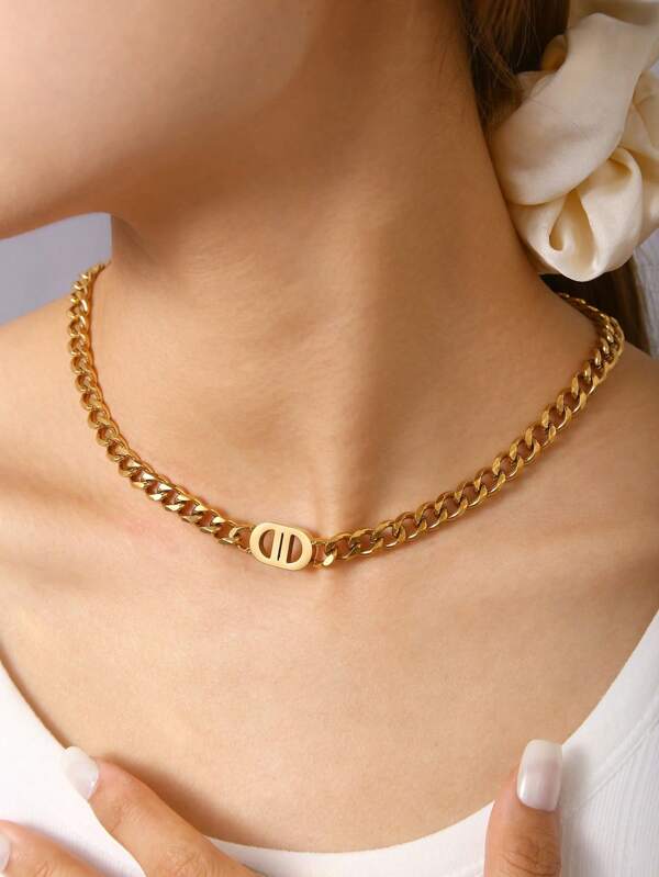 1pc/Set Hip Hop Punk 18K Gold Plated Stainless Steel CD Cuban Chain Necklace And Bracelet Jewelry Set, Suitable For Daily Wear And Parties, Accessories