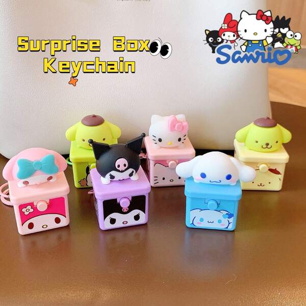 Sanrio 1pc Hello Kitty Surprise Box Keychain Silicone Figure Keyring Bag Charm