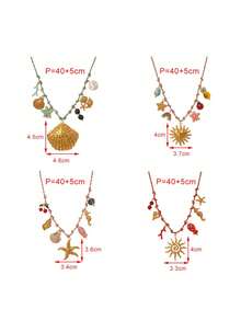 1件波西米亚风海洋主题创意时尚优雅奢华精致贝壳、太阳、海马、昆虫、樱桃、菠萝编织吊坠项链，适合女性、姐妹、情侣、舞会、毕业礼物，也适合母亲节、日常约会、派对、节日、夏季海滩等场合。 - 彩色的 - 查看 5