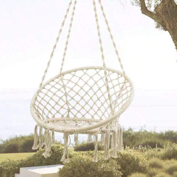 Neue weiße/schwarze/graue/Boho-handgewebte Hängemattenstühle, Handwerkskunst von Fredzli, geeignet für Outdoor, Terrasse, innen, einfache Installation, faltbarer Aufbewahrungskarton, DIY Möbel