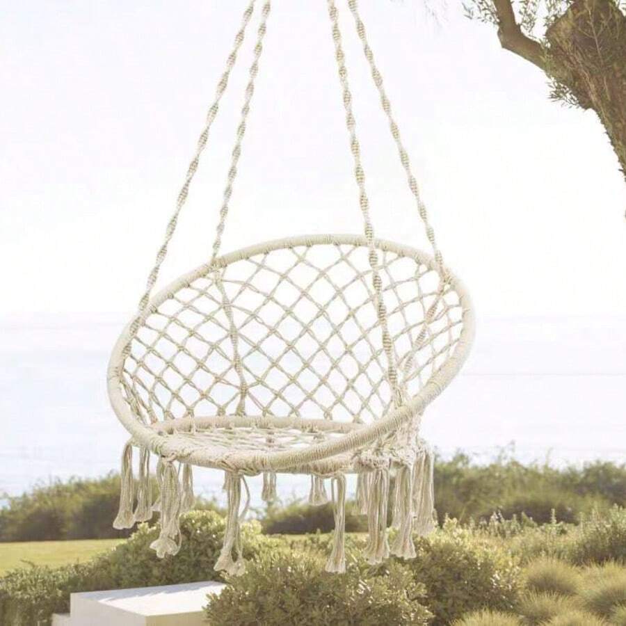 New White/Black/Grey/Boho Handwoven Hammock Chair, Fredzli Craftsmanship, Suitable For Outdoor, Patio, Indoor, Easy Installation, Foldable Storage Box, DIY Furniture