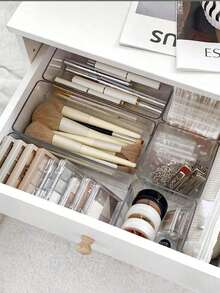 6pcs Plastic Drawer Organizer Set, Non Slip Drawer Storage Tray Large Size Divider, Multi-Functional Storage, Suitable For Domestic Scenes.Drawer/Desktop Cosmetics Storage Box, Transparent Dresser Storage Box, Anti-Drop Multi-Compartment Jewelry And Small Objects Storage, Exquisite Storage Box. - Multicolor - View 12
