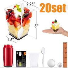 5/50 件 5 盎司甜点杯带勺子，提拉米苏杯射击甜点杯透明塑料冻糕杯圆形开胃菜杯水果、布丁、慕斯、冰淇淋、派对、婚礼、情人节新年（额外 5 把勺子）