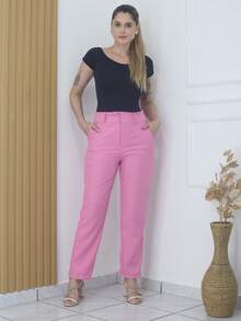 Women's Refreshing Plain Tailored Trousers With Button - Maxma 6631 - Rosa coral - Ver 1
