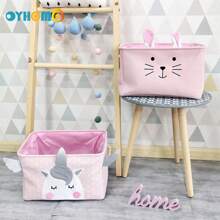 OYHOMO Cute Unicorn & Rabbit Storage Basket Pink Girls Bedroom Organizer Collapsible Thick Fabric Storage Box Laundry Hamper For Toys, Clothes, Books, Bathroom, Living Room