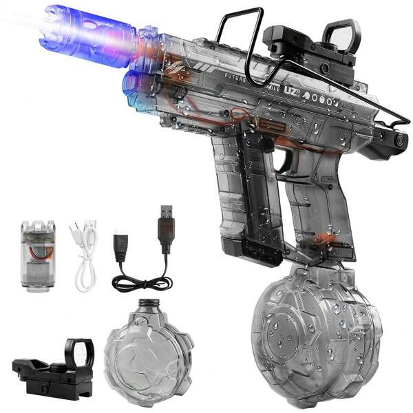 Uzi Flashing Electronic Water Blaster Toy For Kids Boys, High Pressure Long Range Sprayer For Outdoor Pool Party And Summer Fun