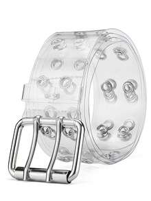 1pc Iridescent Laser Rivet Double Hole Belt, Transparent PVC Buckle Waist Belt For Girls, Simple And Versatile Punk Style Chain Leather Belt - Multicolor - View 4