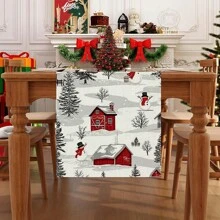 1pc Snowflakes, Gingerbread Man, Christmas Tree And Other Christmas Element Patterns Table Flag, Made Of 72 Inch Knitted Polyester Fiber, Used For Holiday Gathering Tables, Home Kitchen Decoration Gatherings, And Gifts