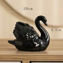 1pc Black & White Swan Ceramic Ornament, Creative Animal Decor For Living Room, Study - Multicolor - View 3