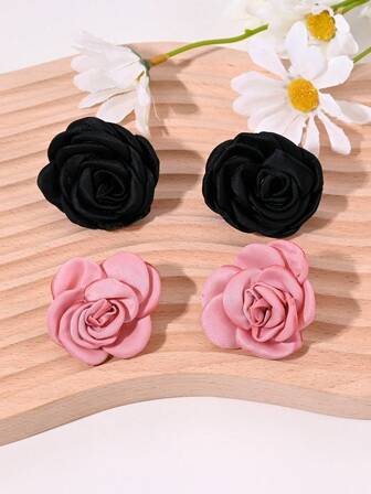 1 Pair French Elegant Romantic Rose Flower Earrings, Sweet Elegant Fabric Floral Earrings For Women, Suitable For Daily Wear, Parties And Festivals