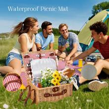 Ensemble de panier de pique-nique en osier pour 4 personnes, panier en osier fait main avec couverture de pique-nique imperméable, compartiment isotherme, assiettes, verres à vin, couverts, panier de pique-nique pour le camping, fête en plein air