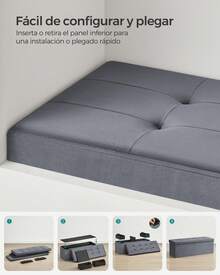 Puff Almacenaje, Baúl de Almacenaje Plegable, 38 x 110 x 38 cm, Taburete Reposapiés, Banco de Cubo, Soporta hasta 300 kg, para Sala de Estar, Dormitorio, Entrada, Gris Pizarra - Gris Oscuro - Ver 6